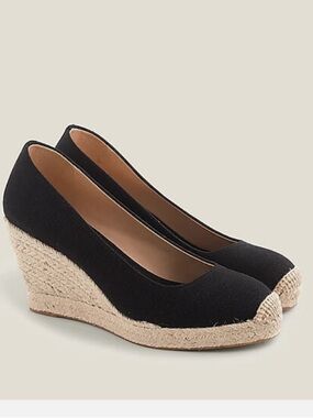 J. Crew Seville Canvas Espadrille 9.5 Black Wedges Resort Slip On